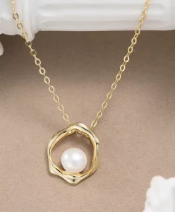 New Arrival Vintage Fashion 925 Sterling Silver Gold Plated Necklace With Freshwater Pearl Pendant Jewelry Chains