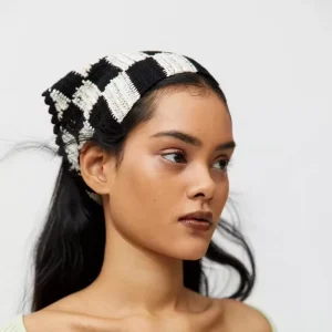 New Arrivals Fashion Girls Grid Crochet Hair Band Beauty Accessories Fresh Woven Hair Scarf Checker Headbands for Women
