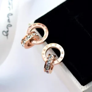 New Arrivals Fashion Jewelry Roman Numbers Gold Plated Zircon Stainless Steel Earrings Accessories for Women
