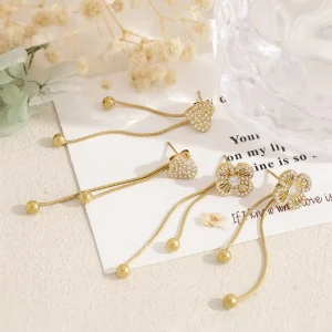 New Arrivals Geometric Heart Shaped Zircon Drop Earrings Stainless Steel Gold Plating Earring Trendy Women’s Party Jewelry