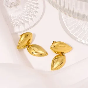 New Arrivals Geometric Polished Double layer Stainless Steel Drop Earrings Tarnish Free 18k Gold plated Women’s Party Earrings