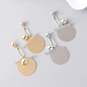 New Arrivals Gold Plated Round Drop Earrings Simple Jewelry Zinc Alloy Geometric Earrings for Women