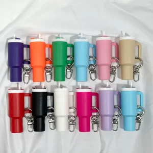 New Arrivals Mini Cup Keychain with UV Printing PVC Scratch Resistant Lightweight Holds Lipstick & Tumbler for Gift