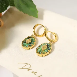 New Arrivals Natural Stone Versatile Gold Plated Geometric Drop Earrings Fashion Stainless Steel Luxury Women’s Party Jewelry