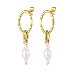 New Arrivals Womens Handmade Nature Quartz Stone Gold Plated Drop Baroque Freshwater Pearl Earring Fashion Jewel