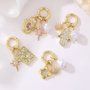 New Arrived 14K Gold Plated Zircon Diy Jewelry Making Charms Star Moon Palm Pearl Detachable Pendant for Necklace Accessories