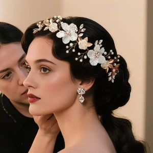New Arrived Baroque Bridal Hair Vine Shell Flower Wedding Headband Luxury Gold Leaf Rhinestone Bridesmaid Headpiece