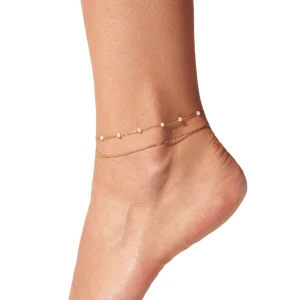 New Arrived Trendy Fashion Gold Plated Stainless Steel Multi Layer Natural Stone Unisex Anklet Jewelry