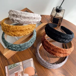 New Autumn and Winter Wide brimmed Plush Wool Sponge Headband Retro Style Fashionable Hair Accessory for Women