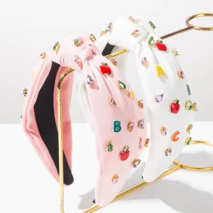 New Back To School Season apple Letters ABC Knotted Headband Diamond Encrusted Pencil Apple Accessory Hair Accessory