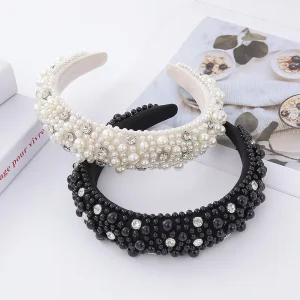 New Baroque Sponge Pearl Rhinestone Hairband for Women Korean Fashion Hair Accessory Luxurious Wide Designer Headband