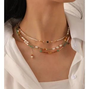 New Bead Color Beaded Necklace Fashion Personality Freshwater Pearl Gypsy Neck Chain Fashion Jewelry Necklace for Women