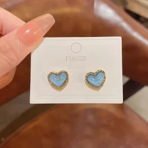 New Blue Love Heart Studs Earrings Fashion Earrings Hot selling Bling Trendy Cute Design Earrings Women Jewelry