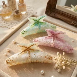 New Bohemia Summer Luxury Fashion Custom Rhinestone Large Ocean Acrylic Starfish Hair Claw Clips for Women’s Girls Accessories