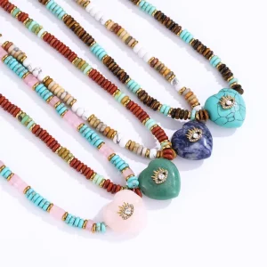 New Bohemian Ethnic Style Cross-border Beaded Heart Natural Stone Necklace Women’s Jewelry Waterproof Beaded Necklace