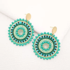 New Bohemian Retro Seed Bead Earrings Colorful Glass Beads Dangle Drop Bohemia Statement Summer Drop Earrings for Vacation Gift