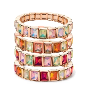 New Bohemian Zinc Alloy Elastic Enamel Bracelet Colorful Crystal Tile Beads Stacked Tile Bangles for Women