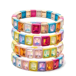 New Bohemian Zinc Alloy Elastic Enamel Bracelet Twinkle Colorful Crystal Tile Beads Stacked Bangles for Women