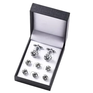 New Boyi Fashion Mens Hollow Out Twist Knot Design Cufflinks Studs Tuxedo Collar Button Set Stainless Steel Custom