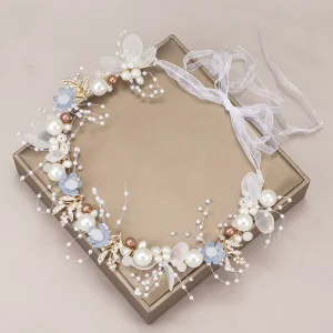 New Bride Hair Band Multi Color Pearl Flower Headband Leaf Bridal Hair Accessories