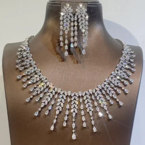 New CZ Design African Bridal Jewelry Set Fashion Leaf Shape Fringe Zircon Necklace 2 piece Set Women’s Wedding Party Accessories