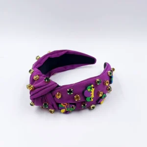 New Carnival Rhinestone Adhesive Mask Trident Accessory Yellow Green Purple Solid Color Knotted High Crown Handmade Headband