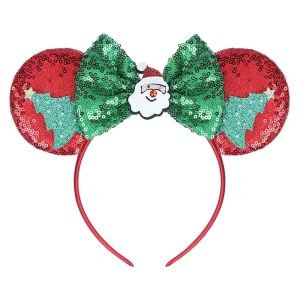 New Children’s Mickey Minnie Ears Christmas & New Year Handmade Sweet Bow Tie Sequins Headband Hair Accessory