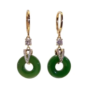 New Chinese Green Alloy Safe Buckle Drop Earrings Women’s Fashion Elegant Ear Buckle Light Luxury Retro Guofeng