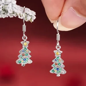 New Christmas Tree Design Jewelry Colorful Bright Zircon Hook Earrings for Women Fashion Party Silver Plated Earring