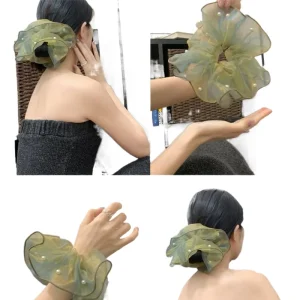 New Colorful Girl Fashion Hair Scrunchies Large Pearl Beaded Ponytail Accessory