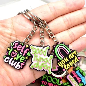 New Colourful Puffy PVC Custom Letter 3D Soft Rubber Waterproof Positive Affirmation Cute Cartoon Keychains for