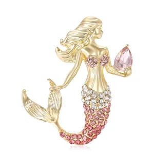 New Creative Diamond Encrusted Mermaid Alloy Brooch Light Luxury Exquisite Women’s Clothing Accessory Pin