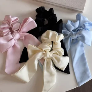 New Creative Satin Bow Hair Ties Long Style Ribbon Ponytail Ties Women Girls Elastic Hair Bands Hair Accessories