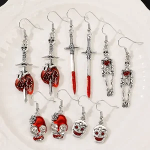 New Creativity Gothic Anatomical Heart Drop Earring with Zircon Halloween Costume Jewelry Gifts for Women & Men