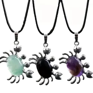 New Creativity Natural Stone Crystal Crab Pendant Necklace Gemstone Jewelry Amethyst Tiger Eye Animal Pendant for Women Men