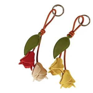 New Cross Border Handmade Leather Tulip Flower Nature Bag Charm Instagram Style Car Keychain Small Gift Pendant