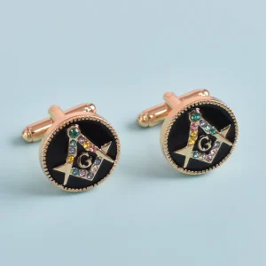 New Customizable Round Freemason Fashion Shirt Metal Cufflinks Men’s Business Diamond Set Suit Button