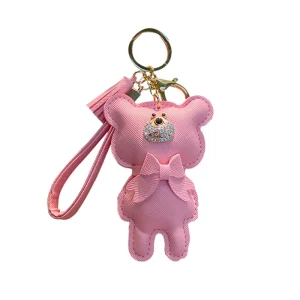 New Cute Luxury Designer Leather Cartoon Key Chain for Women Key Ring Bag Charm Car KeyChain