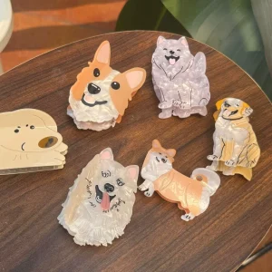 New Cute Pet Series Acetate Retro Hair Claw Shiba Inu Samoyed Design Animal Shark Clip Hair Accessories Ponytail Clip Carton