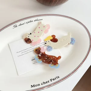 New Cute Polka Dot Dachshund Dog Acetate Hair Clips Sweet Girlish Duckbill Party Handmade Hair Accessories