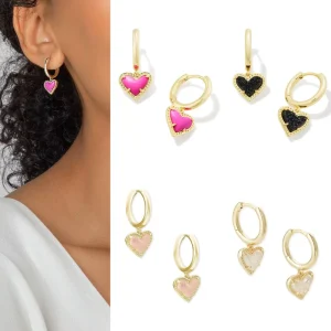 New Design 14k Gold Earrings Elegant Heart Shaped Earrings Brass Fashion Dangle Earrings for Women Girls