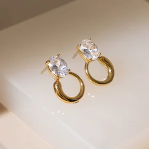 New Design 18K Gold Plated Stainless Steel Hoop Earrings Hypoallergenic Zircon Cubic Zircon Drop Dangle Earrings