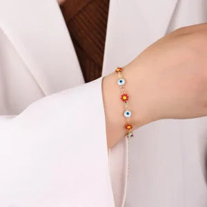 New Design Butterfly Heart Beaded Bronze Chain & Link Bracelet Colorful Charm Classic Hand Jewelry for Girls