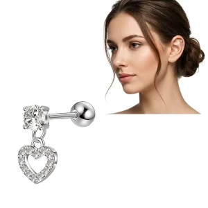 New Design CZ Heart Tragus Cartilage Earrings Helix Piercing Conch Fashion Body Jewelry for Women Men