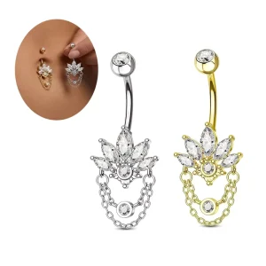 New Design Chain Belly Button Ring 14G Stainless Steel Chain Navel Piercing Fashion Body Jewelry for Women Men