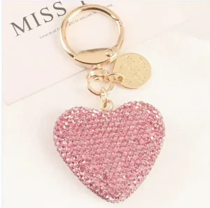 New Design Crystal Rhinestone Heart Keychain Bling Diamond Car Keychain for Women Cute Bag Pendant Charm Gift