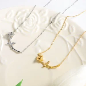 New Design Custom Fashion Accessories Jewelry 18k Gold Plated Stainless Steel Rose Pendant Necklace for Women Necklaces