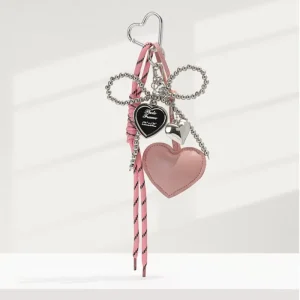 New Design Decorative Keychain for Handbag Mobile Phone Pink Leather Heart Keychains Luxury Mini Handbag Keychain