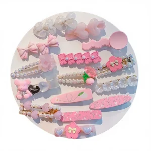 New Design Delicate Hair Clip Set Korean Fashionable 5pc set Handmade Cute Love Hairpin Sweet Style Bangs Hair Clip for Girls
