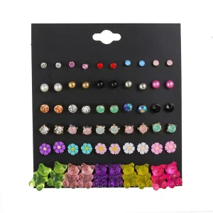 New Design Fashion 30 Pairs Children Girls Earrings Jewelry Colorful Crystal Earrings Studs Set Cute Earrings Studs Jewelry